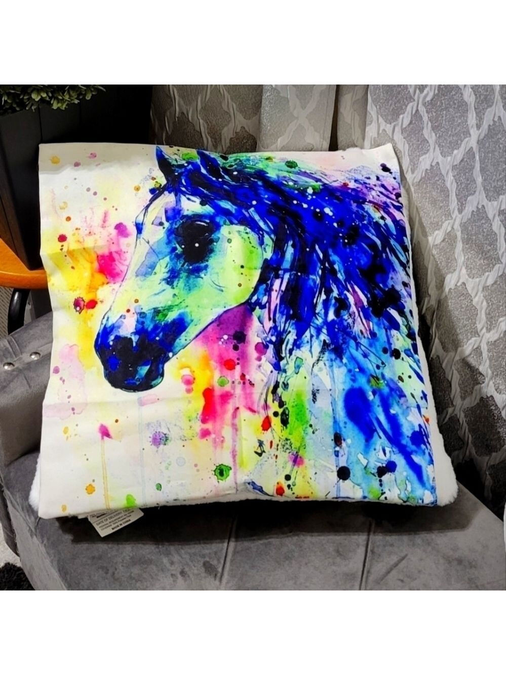 Abstract Horse Art Pillow Cover | Colorful Watercolor Throw Pillow Cover - Picture 2 of 3